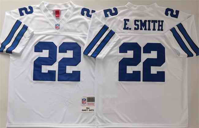Men's Dallas Cowboys #22 Emmitt Smith White Throwback Stitched Football Jersey